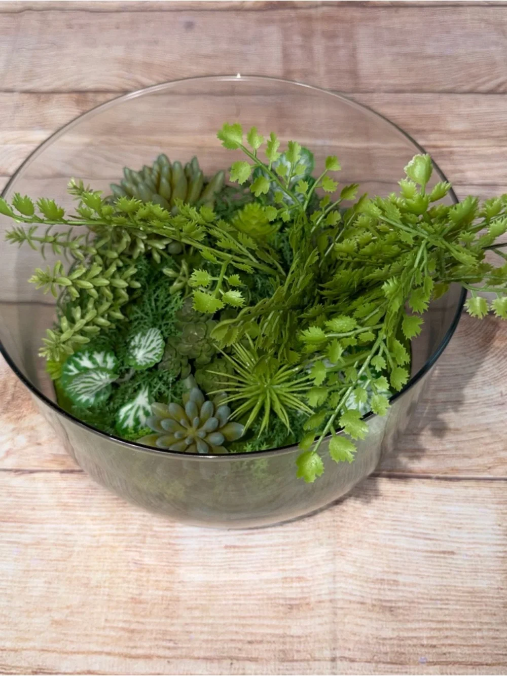 Threshold Modern Decorative Round Glass Terrarium with Artificial Greenery NWT